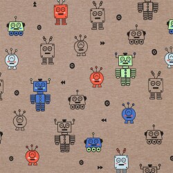 Baumwolljersey Neon Roboter - taupe meliert
