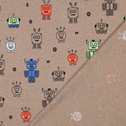 Baumwolljersey Neon Roboter - taupe meliert