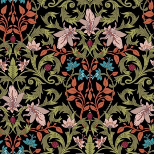 Interieurstoff Panama Blumen - schwarz