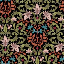 Interieurstoff Panama Blumen - schwarz