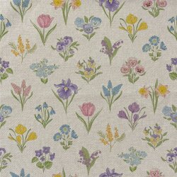 Interieurstoff Leinen-Optik Blumen Kacheln - natur