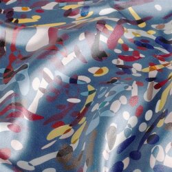 Polyester Satin bunte Kleckse - stahlblau
