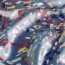 Polyester Satin bunte Kleckse - stahlblau