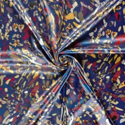 Polyester Satin bunte Kleckse - dunkelblau