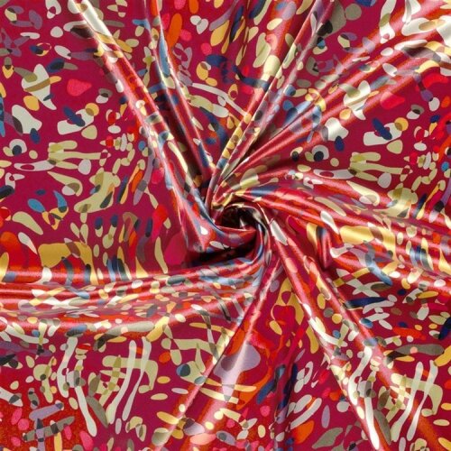 Polyester Satin bunte Kleckse - dunkelrot