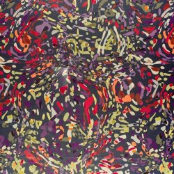 Polyester Satin bunte Kleckse - stahlgrau