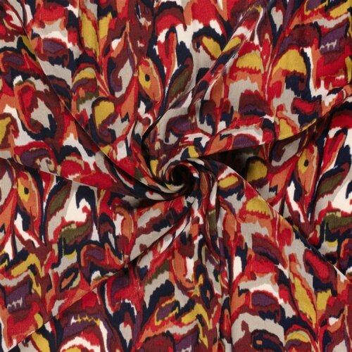 Polyester Satin Samt abstrakte Blätterranken - dunkelrot