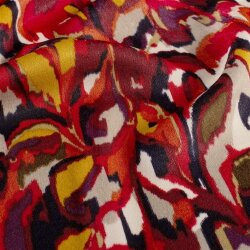 Polyester Satin Samt abstrakte Blätterranken - dunkelrot