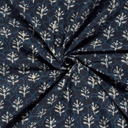 Baumwollvoile Blätter - dunkel indigo
