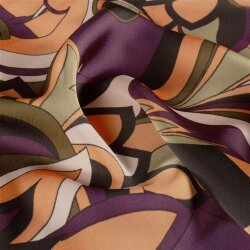 Satin Duchesse bunte Blumenmuster - korall
