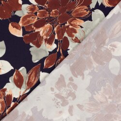 Viskosesatin Blumen - dunkelblau