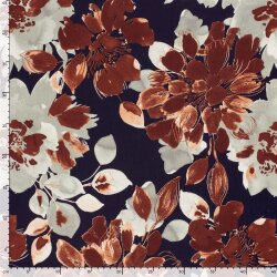 Viskosesatin Blumen - dunkelblau