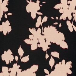 Viskosesatin Blumen - schwarz/hellrosa