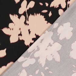 Viskosesatin Blumen - schwarz/hellrosa