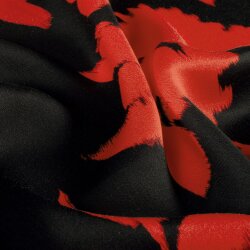 Viskosesatin Blumen - schwarz/orangerot