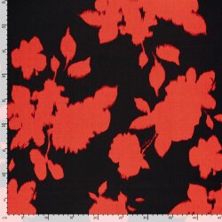Viskosesatin Blumen - schwarz/orangerot