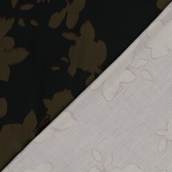 Viskosesatin Blumen - schwarz/kaltbraun