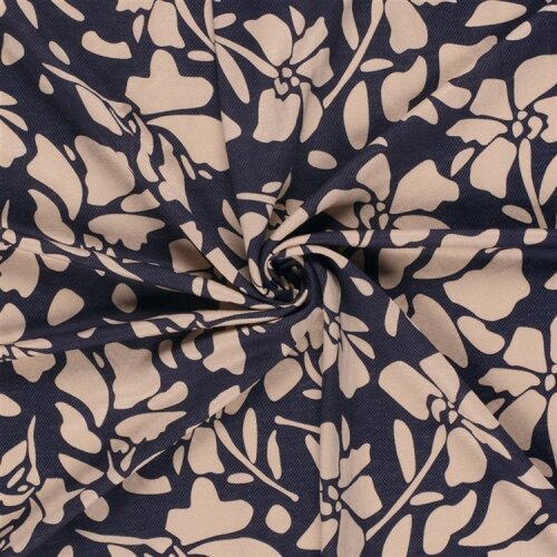 Viskose Nylon Jersey Twill Blumen - dunkelblau