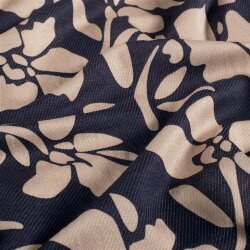 Viskose Nylon Jersey Twill Blumen - dunkelblau