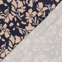 Viskose Nylon Jersey Twill Blumen - dunkelblau