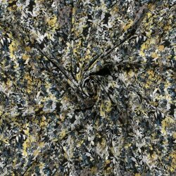Polyester Satin Samt LEAVES  schwarz