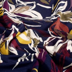 Viskose Jersey Blumen - dunkelblau