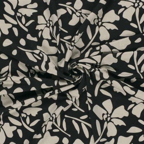 Viskose Nylon Jersey Twill Blumen - schwarz