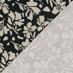 Viskose Nylon Jersey Twill Blumen - schwarz
