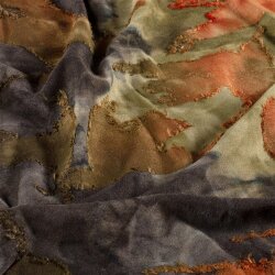 Polyester Viskose Jersey Jacquard  Burnout Batik Vögel - oliv