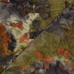 Polyester Viskose Jersey Jacquard  Burnout Batik Vögel - oliv