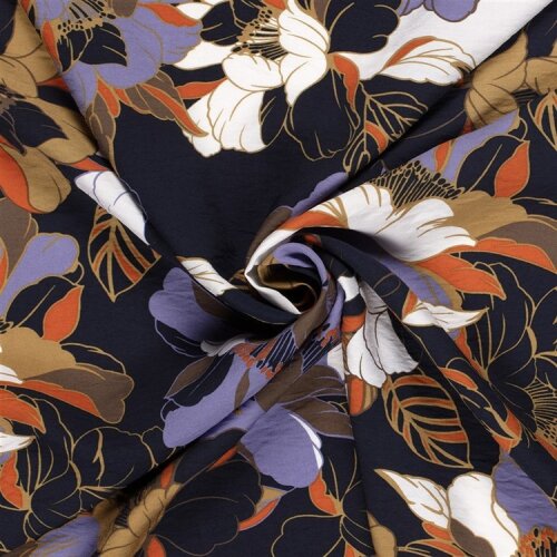 Viskose Nylon Crêpe Blumen - dunkelblau