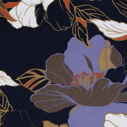 Viskose Nylon Crêpe Blumen - dunkelblau