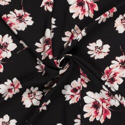 Viskose Nylon Crêpe Blumen schwarz