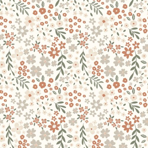 Baumwollpopeline zarte Blumenwiese- creme