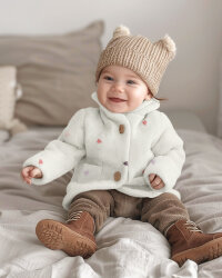 Teddystoff Bestickt bunte Herzen - wollweiss