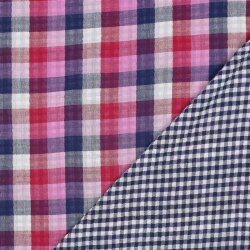 Musselin DOUBLE SIDED Karomuster - LILA / dunkelblau
