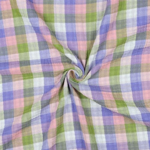 Musselin DOUBLE SIDED Karomuster - LIGHT PINK / LAVENDER
