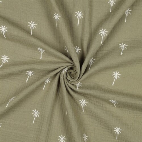 Musselin Bestickt PALM TREES - MOSS GREEN