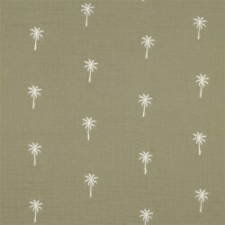 Musselin Bestickt PALM TREES - MOSS GREEN