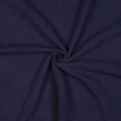 Musselin Bestickt Blumen - dunkelblau