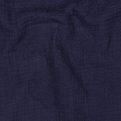 Musselin Bestickt Blumen - dunkelblau