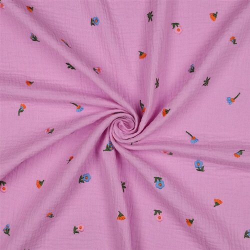 Musselin Bestickt Blumen - LIGHT PINK
