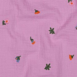 Musselin Bestickt Blumen - hellpink