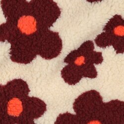 Teddystoff Blumen - hellbeige/weinrot