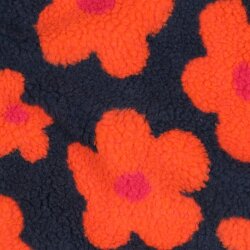 Teddystoff Blumen - dunkelblau/koralle