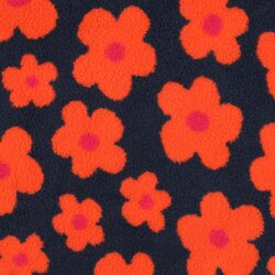 Teddystoff Blumen - dunkelblau/koralle
