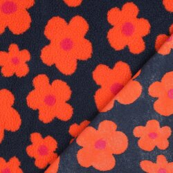 Teddystoff Blumen - dunkelblau/koralle