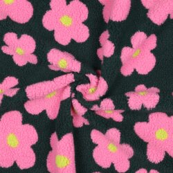 Teddystoff Blumen - dunkeloliv/hellpink