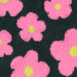 Teddystoff Blumen - dunkeloliv/hellpink