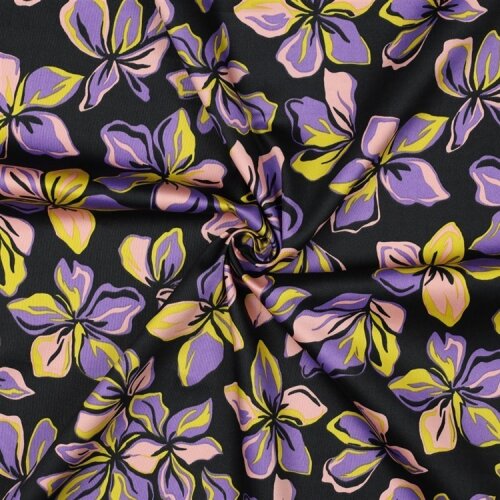 Baumwollsatin Blumen - schwarz